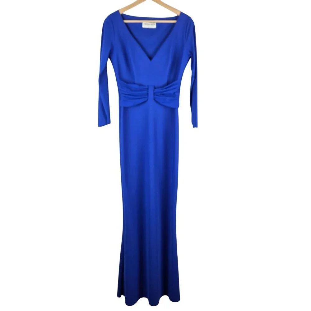 Chiara Boni Maxi Gown Womens 44 US 8 Cobalt Blue V-neck‎ Stretch Event Formal